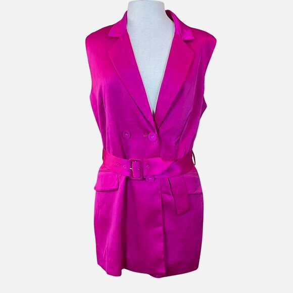 House of Harlow 1960 Fuschia Sleeveless Belted Blazer Mini Dress LG NWOT - Picture 1 of 7